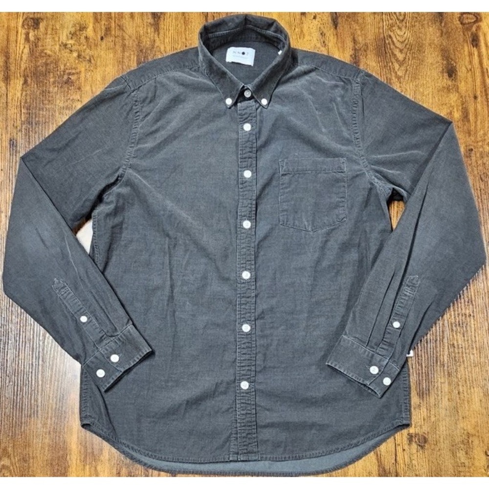 No Nationality NN07 Long Sleeve Button Down Shirt Men's Med Gray Levon Corduroy